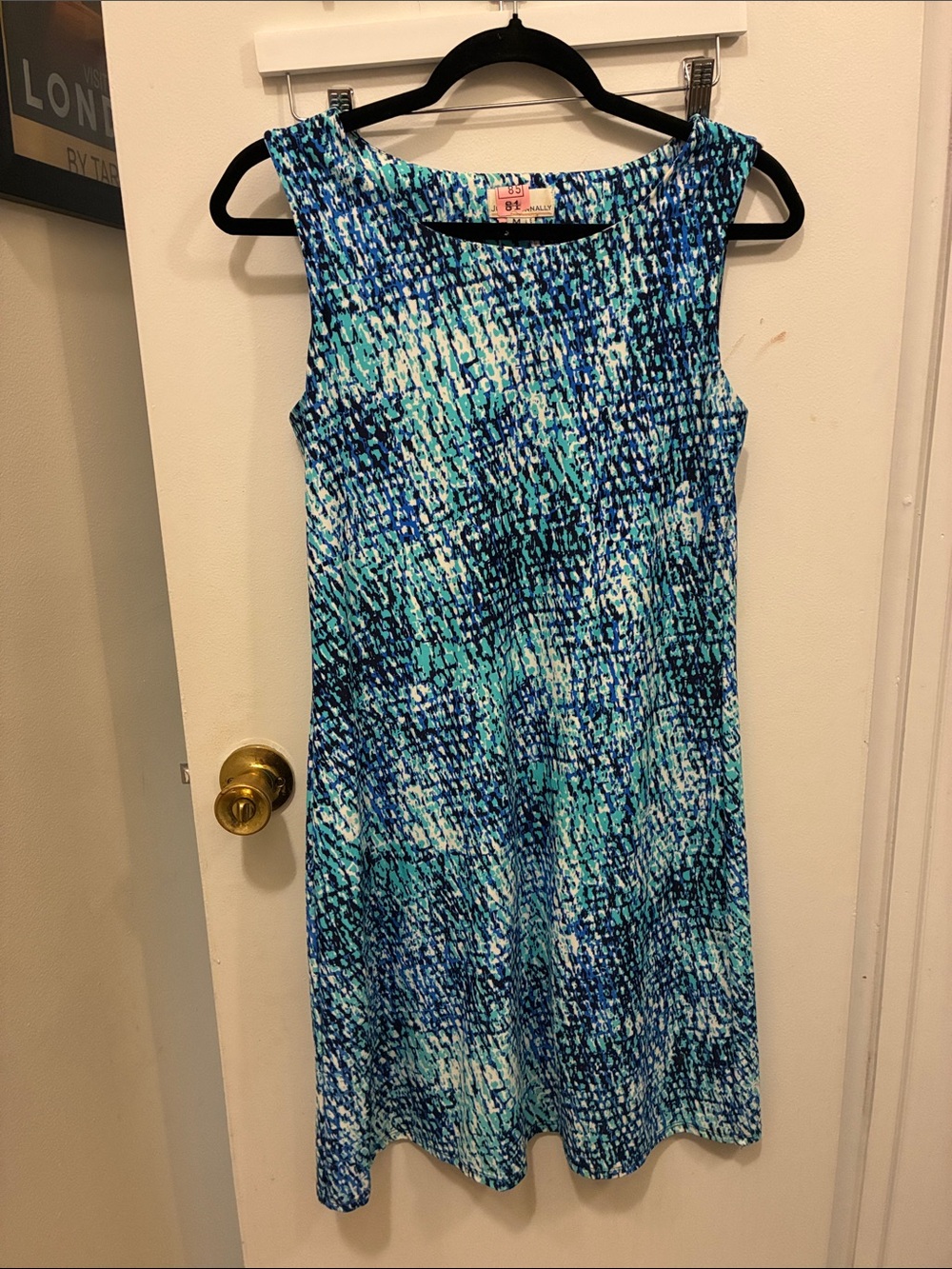 Jude Connally Sleeveless Blue Printed Shift Dress - Teal & Navy